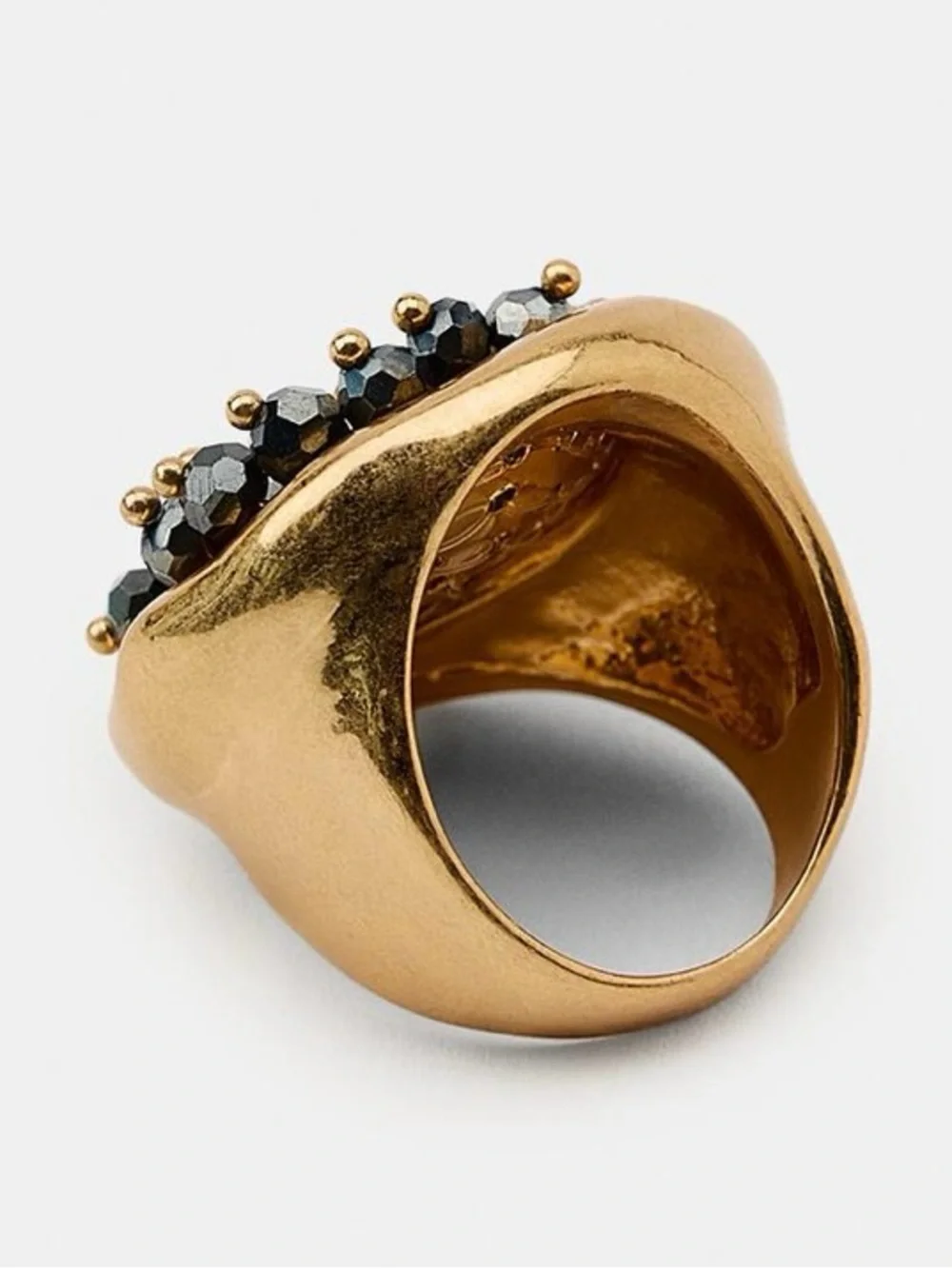 Zara Gold Ring with Black Crystal Cluster